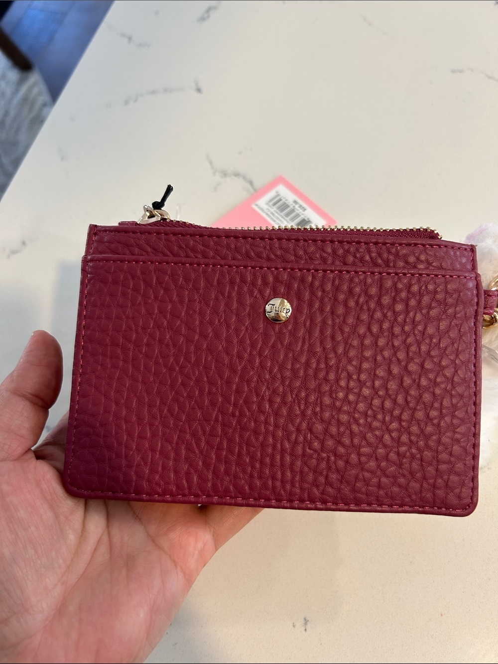 Juicy Couture Burgundy Wallet with Fuzzy Plush Charm with Juicy Tag - Picture 8 of 10